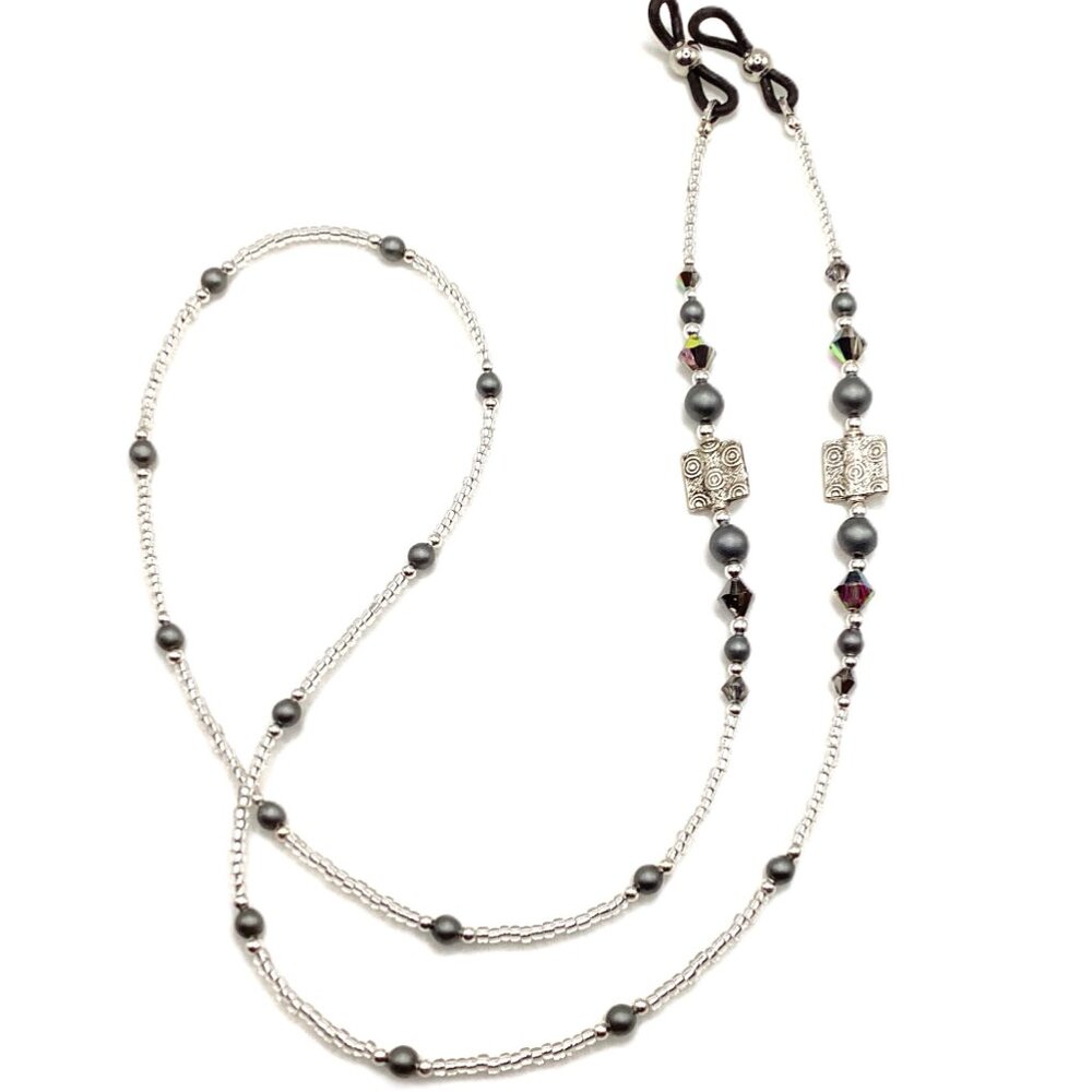 Gray and Silver, Beaded Eyeglass or Sunglass Chain Holder, 28 Inches - Picture 2 of 5